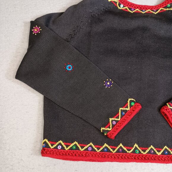 Vintage Michael Simon Women L Christmas Embroidered Full Zip Cardigan Sweater - Picture 12 of 16